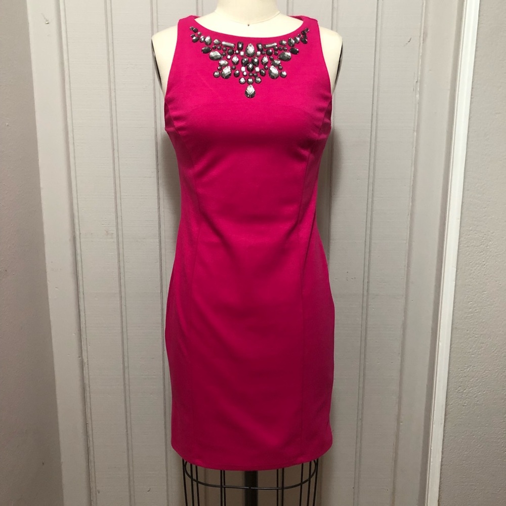 Jennifer Lopez Hot pink jeweled fitted dress